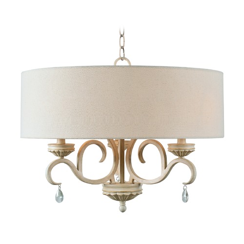 Kenroy Home Lighting Kenroy Home Marcella Weathered White with Gold Highlights Pendant Light with Drum Shade 93907WH