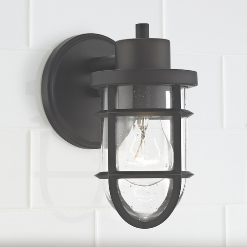 Seeded Glass Outdoor Wall Light with Bronze Cage