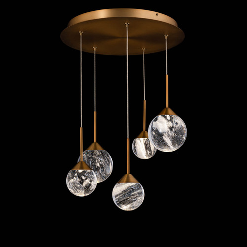 Quest 5-Light LED Crystal Pendant in Aged Brass by Schonbek Beyond