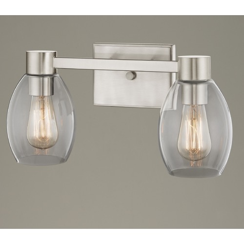 Design Classics Lighting 2-Light Clear Glass Bathroom Light Satin Nickel 2102-09 GL1034-CLR