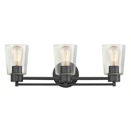 Industrial Clear Glass Bathroom Light Black 3 Lt