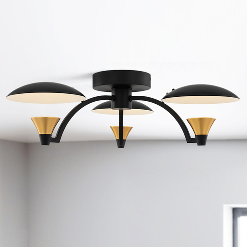 Redding 3-Light LED Semi-Flush Mount in Matte Black & Brass by Kalco Lighting