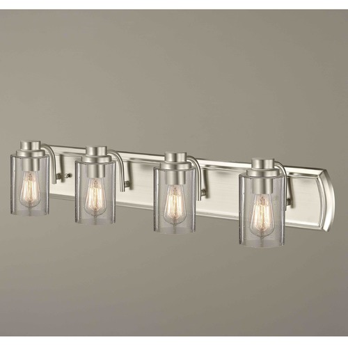 Transitional Seeded Glass Bathroom Light Satin Nickel 4 Lt