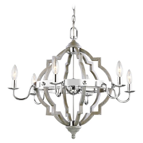 Generation Lighting Socorro Washed Pine & Chrome Chandelier by Generation Lighting 3124906-872