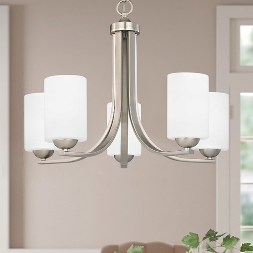 Design Classics Lighting Dalton 5-Light Chandelier in Satin Nickel with Satin White Glass 584-09 GL1028C