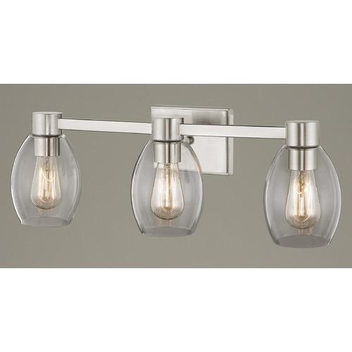 3-Light Clear Glass Bathroom Light Satin Nickel
