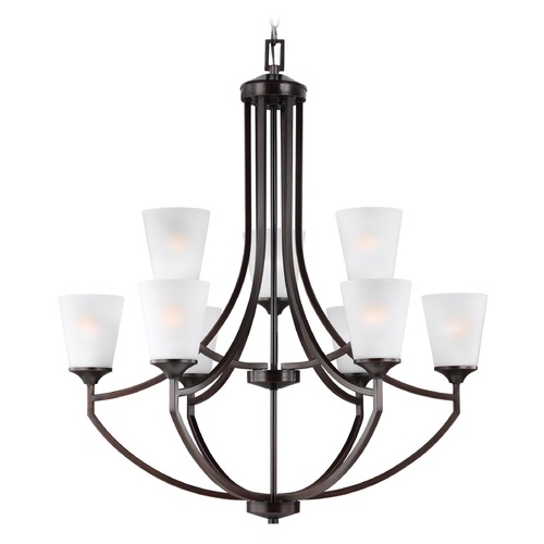 Generation Lighting Hanford 2-Tier 9-Light Bronze Chandelier with Etched White Glass 3124509-710