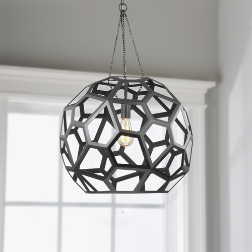 Alexa Hampton Feccetta 20.50-Inch Laser Cut Midnight Black Pendant by Visual Comfort Studio