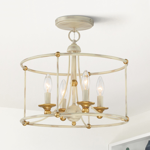 Westchester County Farm House White with Gilded Gold Leaf Semi-Flush Mount by Minka Lavery