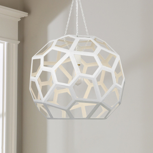 Alexa Hampton Feccetta 20.50-Inch Laser Cut Paper Mache White Pendant by Visual Comfort Studio