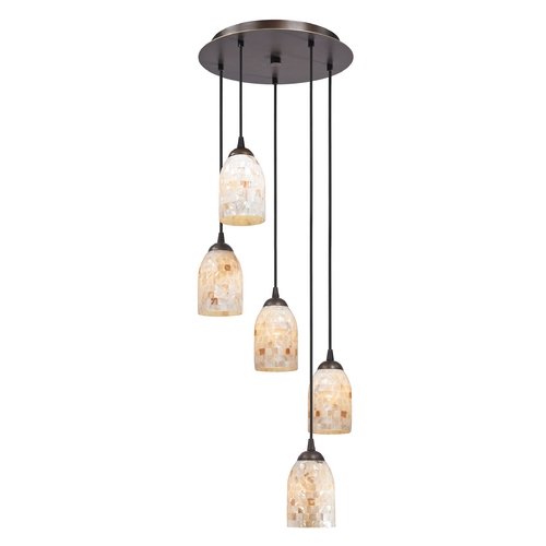 Bronze Multi Light Pendant With Mosaic Glass Dome Shades 580 Bronze Multi Light Pendant With Mosaic Glass Dome Shades