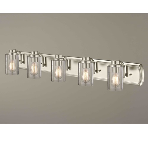 Transitional Seeded Glass Bathroom Light Satin Nickel 5 Lt