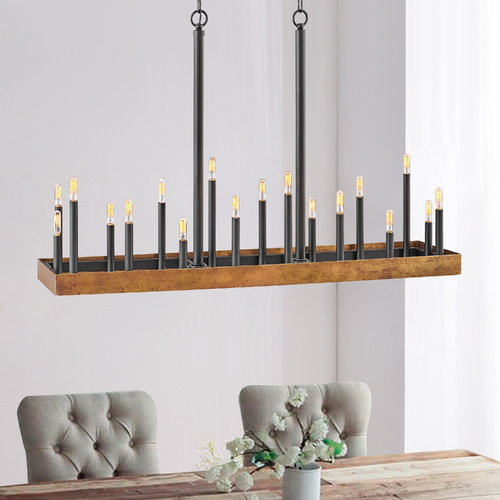 Hinkley Wells 45.25-Inch Weathered Brass & Black Linear Chandelier by Hinkley Lighting 3868WA