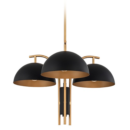 Marcel 3-Light Chandelier in Matte Black with New Brass by Kalco Lighting