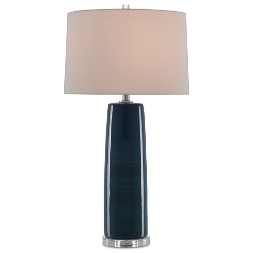 Currey and Company Lighting Currey and Company Azure Navy / Polished Nickel Table Lamp with Drum Shade 6000-0370