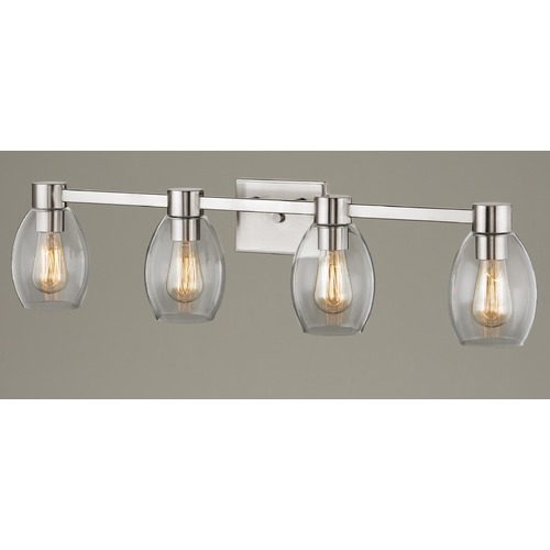 4-Light Clear Glass Bathroom Light Satin Nickel