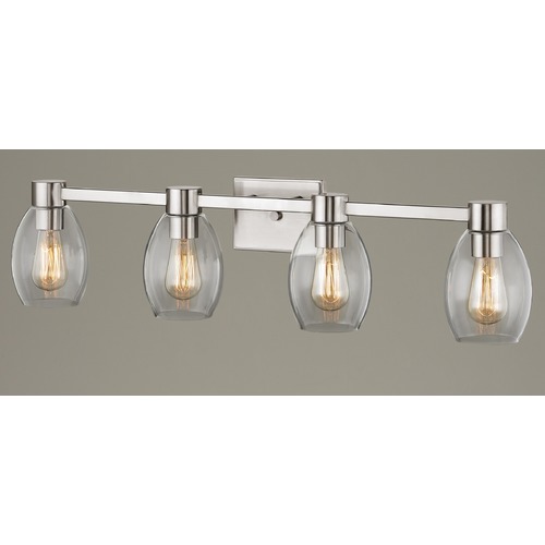 Design Classics Lighting 4-Light Clear Glass Bathroom Light Satin Nickel 2104-09 GL1034-CLR