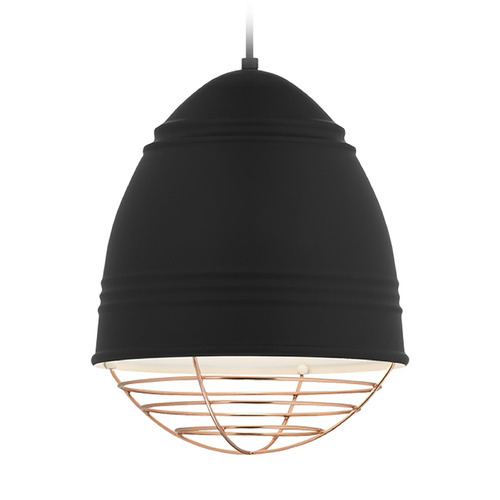 Loft LED Pendant in Black with Copper Cage by Visual Comfort Modern