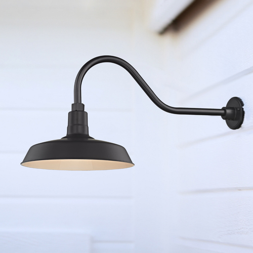 Recesso Lighting by Dolan Designs Black Gooseneck Barn Light with 14-Inch Shade BL-ARMQ-BLK/BL-SH14-BLK