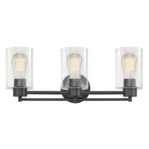 Industrial Seeded Glass Bathroom Light Black 3 Lt
