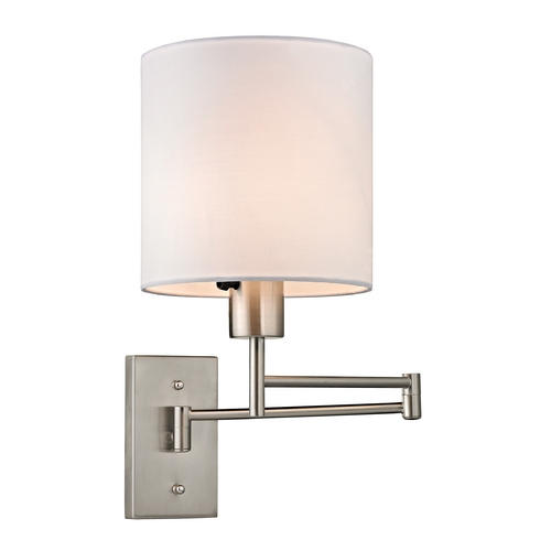 Elk Lighting Modern Swing Arm Lamp with White Shade in Brushed Nickel Finish 17150/1