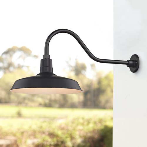 Recesso Lighting by Dolan Designs Recesso Lighting 16-Inch Black Gooseneck Barn Light BL-ARMQ-BLK/BL-SH16-BLK