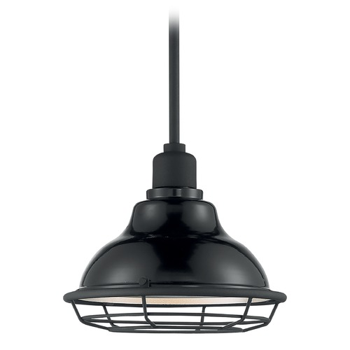 Newbridge Gloss Black & Silver Barn Light with Warehouse Shade by Satco Lighting