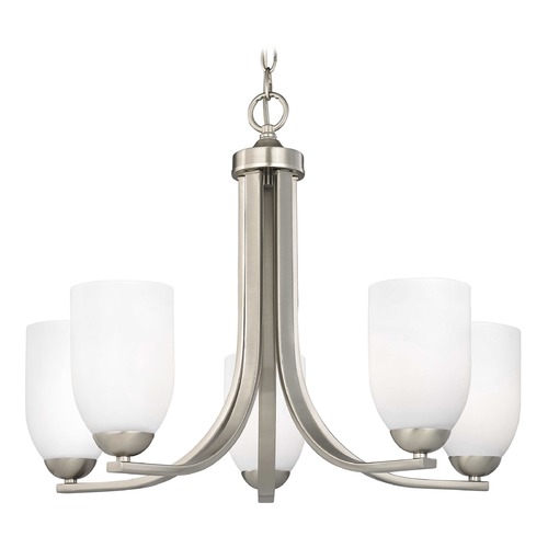 Design Classics Lighting Dalton 5-Light Chandelier in Satin Nickel with White Dome Glass 584-09 GL1028D