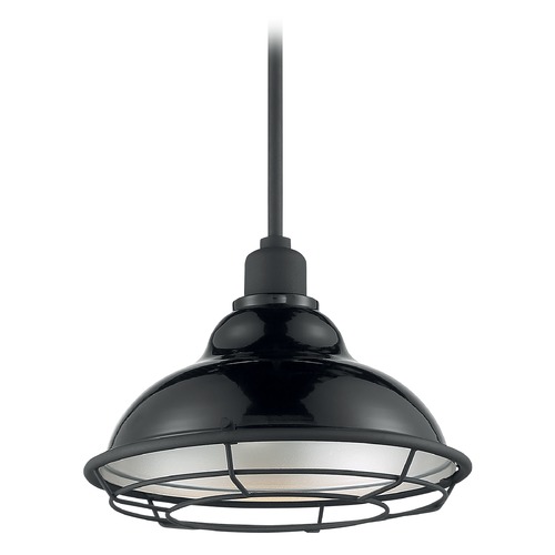 Newbridge Gloss Black & Silver Barn Light with Warehouse Shade by Satco Lighting