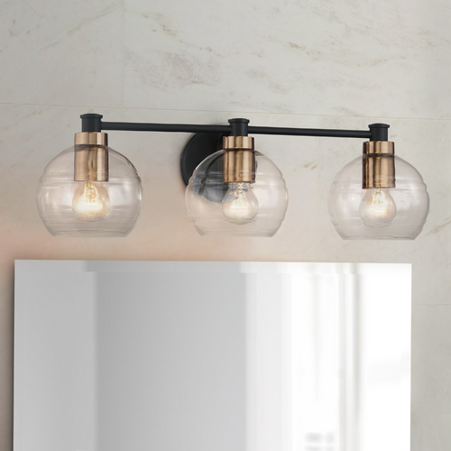 Keyport Sand Coal with natural Brushed Brass Bathroom Light by Minka Lavery