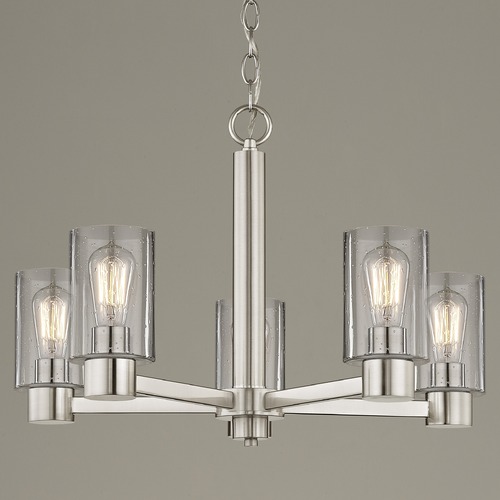 Vashon 5-Light Chandelier in Satin Nickel with Seeded Cylinder Glass