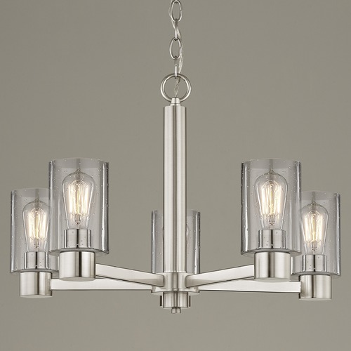 Design Classics Lighting Vashon 5-Light Chandelier in Satin Nickel with Seeded Cylinder Glass 2105-09 GL1041C