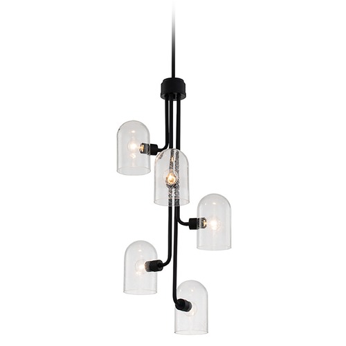 Kalco Lighting Cupola 5-Light Large Foyer Chandelier in Matte Black with Seeded Glass 514051MB