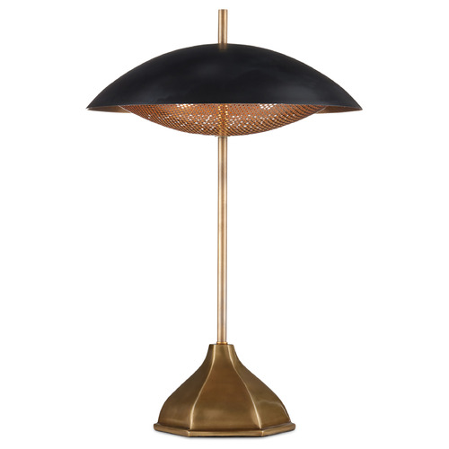 Currey and Company Domville Antique Brass / Black LED Table Lamp with Bowl / Dome Shade