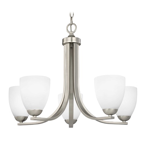 Dalton 5-Light Chandelier in Satin Nickel with White Modern Bell Glass