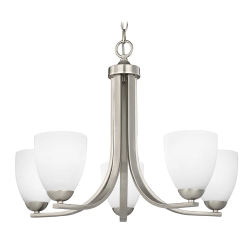 Design Classics Lighting Dalton 5-Light Chandelier in Satin Nickel with White Modern Bell Glass 584-09 GL1028MB