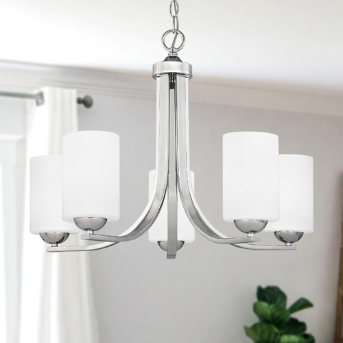 Design Classics Lighting Dalton 5-Light Chandelier in Chrome with Satin White Cylinder Glass 584-26 GL1028C