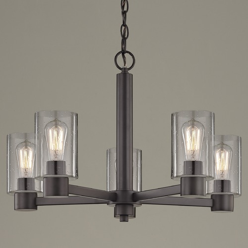 Vashon 5-Light Chandelier in Bronze with Seeded Cylinder Glass