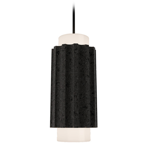Modern Forms Caviar Bassalt Stone & Black LED Mini-Pendant Light with Cylindrical Shade