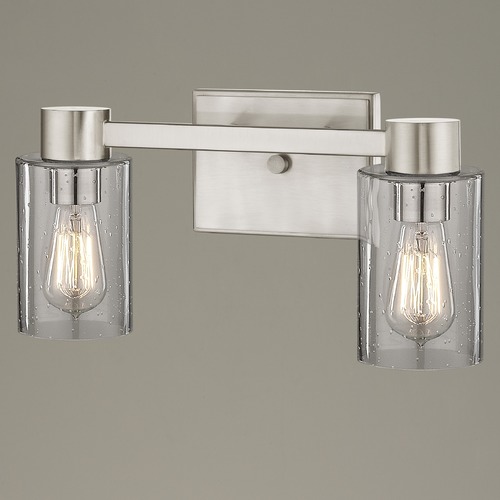 2-Light Seeded Glass Bathroom Light Satin Nickel