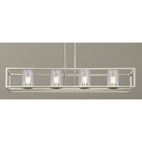 Design Classics Lighting Industrial 4-Light Linear Chandelier with Clear Glass in Satin Nickel 1698-09 GL1040C