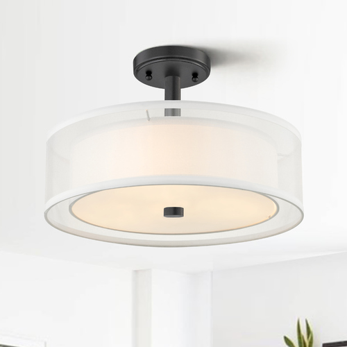 Marino 16-Inch Black Semi Flush Mount Organza Shade