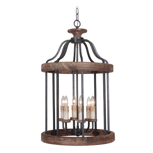 Ashwood 20-Inch Wide Textured Black & Whiskey Barrel Pendant by Craftmade Lighting