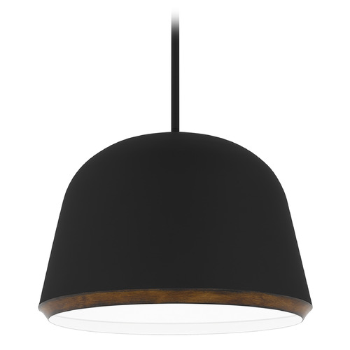 Quoizel Lighting Tamara Matte Black & Slightly Distressed Wood Pendant Light with Bowl / Dome Shade