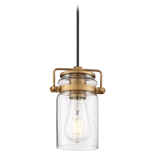 Nuvo Lighting Satco Lighting Antebellum Vintage Brass Mini-Pendant Light with Cylindrical Shade 60/6735