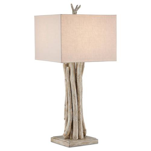 Currey and Company Driftwood Whitewashed Driftwood Table Lamp with Square Shade