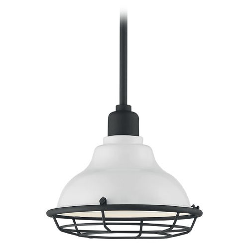 Newbridge Gloss White & Textured Black Barn Light with Warehouse Shade by Satco Lighting