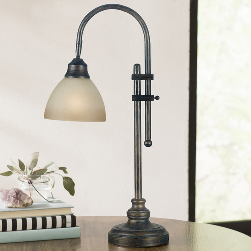 Kenroy Home Lighting Desk Lamp with Amber Glass in Bronze Heritage Finish 20994BH