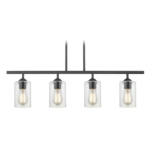 Axel Linear Chandelier in Black & Clear Cylinder Glass by Fuse