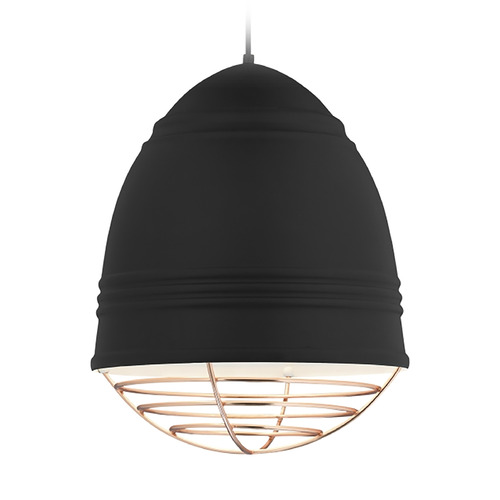 Loft LED Pendant in Black with Copper Cage by Visual Comfort Modern